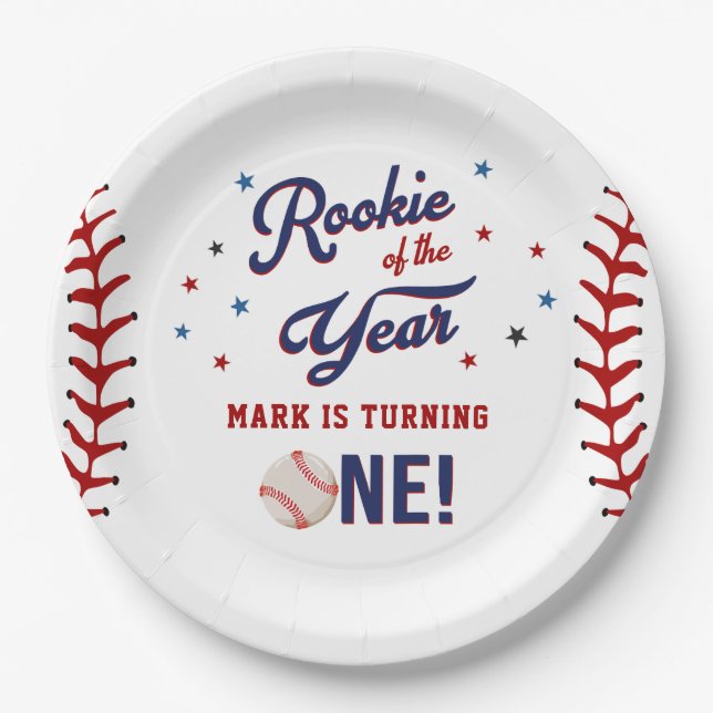 Assiettes En Carton Rookie de l'année Baseball fête d'anniversaire (Devant)