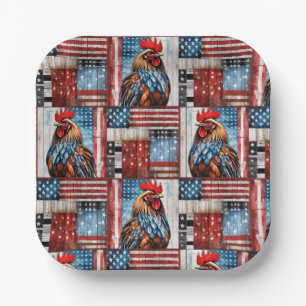 Assiettes En Carton Rooster American Flag Art populaire