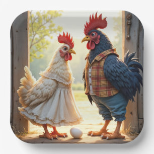 Assiettes En Carton Rooster et Humour Hen