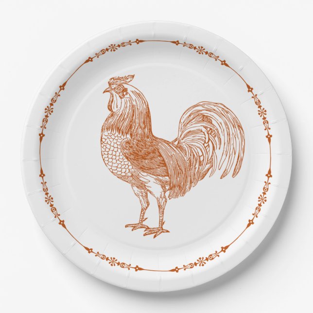Assiettes En Carton Rooster rustique rouge (Devant)