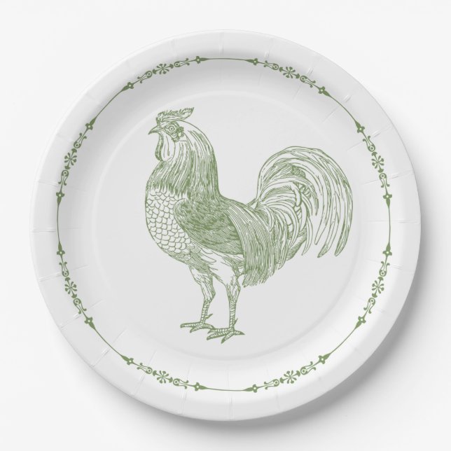 Assiettes En Carton Rooster rustique Sage Green (Devant)