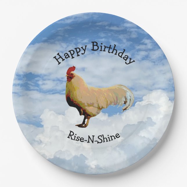 ASSIETTES EN CARTON ROOSTER SKY CLOUDS HEUREUX BIRTHDAY PAPER PLATE (Devant)