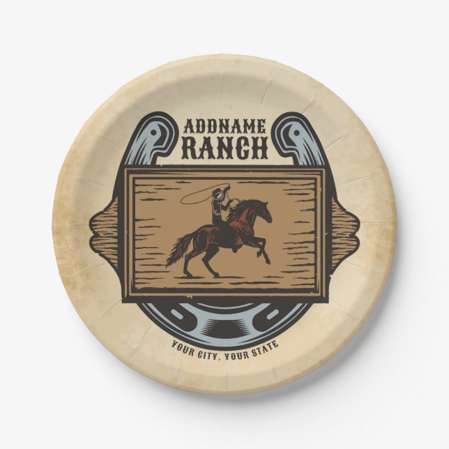 Assiettes En Carton Roping Cowboy AJOUTER LE NOM Western Family Horse  (Devant)