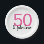 Assiettes En Carton Rose 50 et fabuleux Plaques papier fête d'annivers<br><div class="desc">Organisez une grande fête pour célébrer le 50ème anniversaire et sortez avec ces amusantes et colorées plaques en papier rose et noir 50et fabuleuses. Allez,  ma fille !</div>