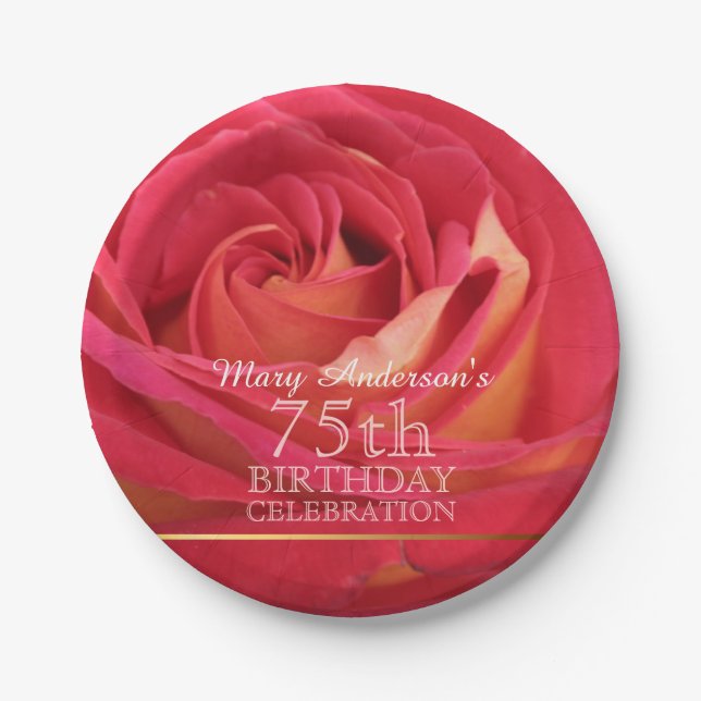 Assiettes En Carton Rose 75e anniversaire Fête Plaques papier -2- (Devant)