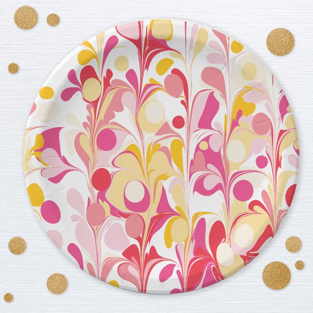 Assiettes En Carton Rose Abstrait rétro moderne (Modern retro groovy abstract pattern party paper plate)