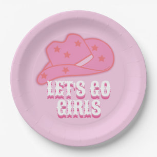 Assiettes En Carton Rose Allons-y Filles Cowboy Casquette Rodéo