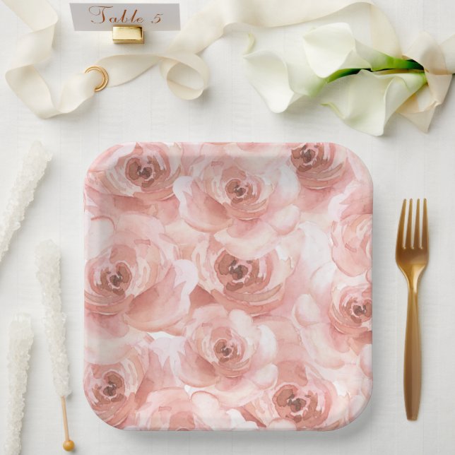 Assiettes En Carton Rose aquarelle abstraite rose élégante jolie (Mariage)
