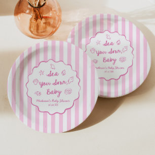 Assiettes En Carton Rose Bientôt sur toi Bébé Shower Côtier