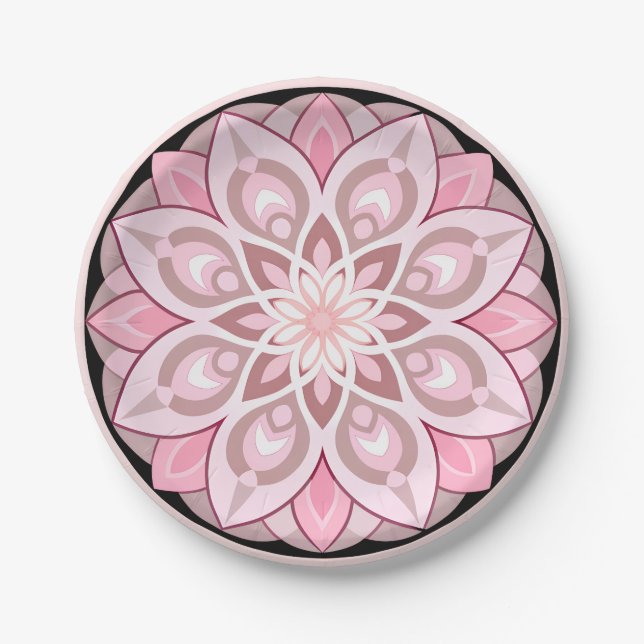 Assiettes En Carton Rose, blanc avec Motif de bord noir (Devant)