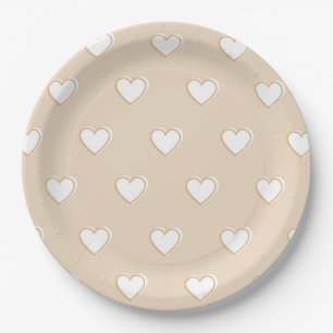 Assiettes En Carton Rose blanc Beige mignon Motif de coeur simple