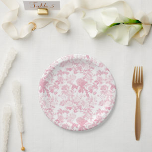 Assiettes En Carton Rose blanc rose Chinoiserie Motif