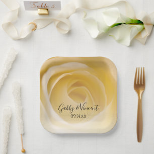 Assiettes En Carton Rose blanche Mariage floral