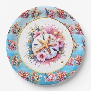 Assiettes En Carton Rose, Bleu et Or Dollar de Sable de la Côte de Sty