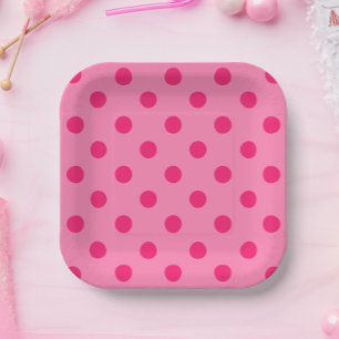 Assiettes En Carton Rose Chaud Sur Pois Rose Design Motif