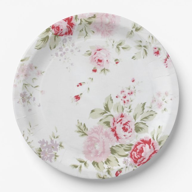 Assiettes En Carton Rose chic minable floral (Devant)