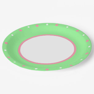 Assiettes En Carton Rose clair à pois blancs Vert menthe