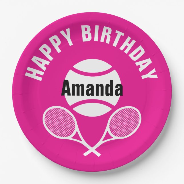 Assiettes En Carton Rose clair J'aime le tennis (Devant)