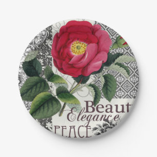 Assiettes En Carton Rose Damask Joli Floral Antique