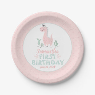 Assiettes En Carton Rose d'aquarelle d'anniversaire de fille et