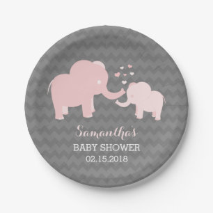 Assiettes En Carton Rose de baby shower d'éléphant et plaques à pap