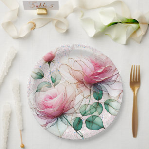 Assiettes En Carton Rose de Chiffon