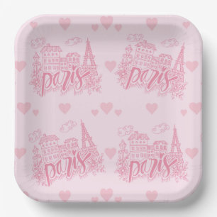 Assiettes En Carton Rose de Paris
