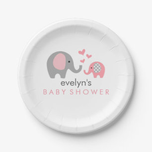 Assiettes En Carton Rose de plaque à papier de baby shower d'élépha