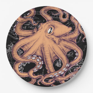 Assiettes En Carton Rose de Tentacles d'octopus orangés