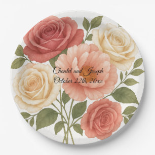 Assiettes En Carton Rose délicat Peony Mariage personnalisé