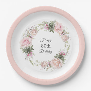 Assiettes En Carton Rose d'été Jardin Floral Anniversaire avec âge