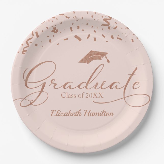 Assiettes En Carton Rose diplômé Gold Foil Parti de graduation rose (Devant)