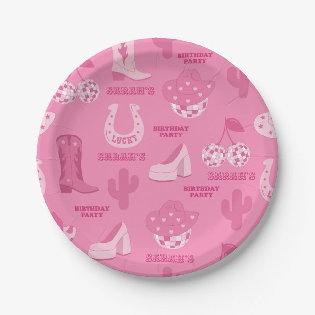 Assiettes En Carton Rose | Disco Cowgirl Birthday Party (Devant)