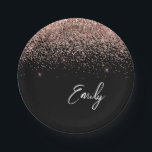 Assiettes En Carton Rose dorée et noir - Monogramme pailleté rose tend<br><div class="desc">Monogramme pailleté rose doré féminin - Rose tendre.</div>