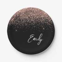 Rose dorée et noir - Monogramme pailleté rose tend