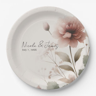 Assiettes En Carton Rose du désert Fleurs roses de verdure Mariage de 