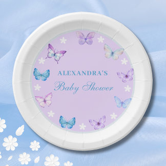 Assiettes En Carton Rose Dusty bleu violet Baby shower papillon