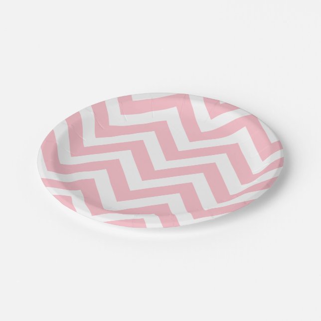 Assiettes En Carton Rose et blanc Grandes tailles Chevron Grandes band (Angle)