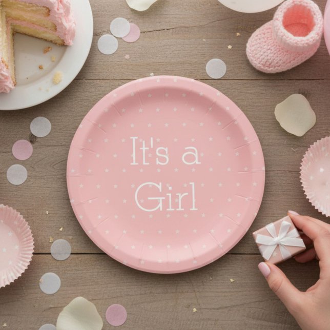 Assiettes En Carton Rose et blanche Star Motif C'est une fille (Créateur téléchargé)