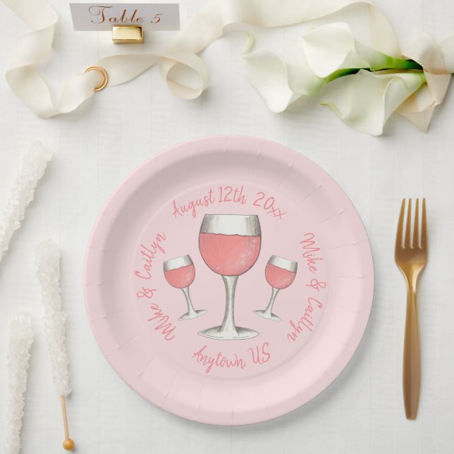 Assiettes En Carton Rose Fardée Rosé Toute La Journée Vin Rose Bridal  (Mariage)