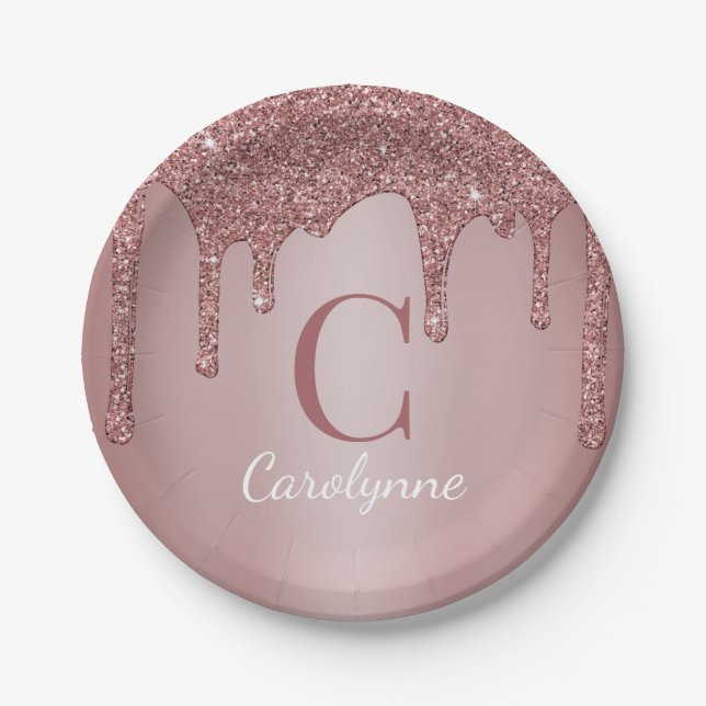 Assiettes En Carton Rose fille Parties scintillant or Drives Monogramm (Devant)