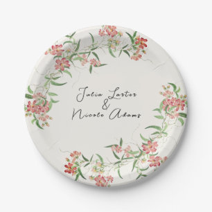 Assiettes En Carton Rose Fleur Sauvage Rose Printanière Mariage