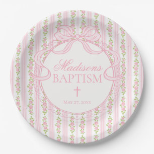 Assiettes En Carton Rose Fleurie Vintage Élégant Baptême