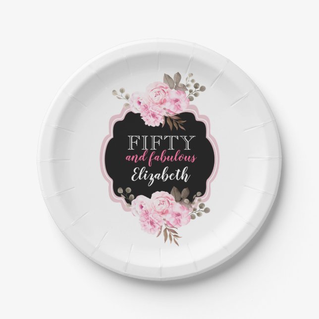 Assiettes En Carton Rose Floral 50 et Fabulous noir & blanc (Devant)