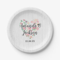 Rose floral clair Coeur Mariage moderne Monogramme
