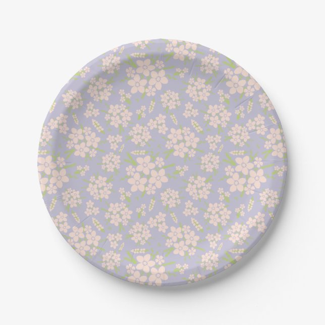 Assiettes En Carton Rose floral sur Lavender (Devant)