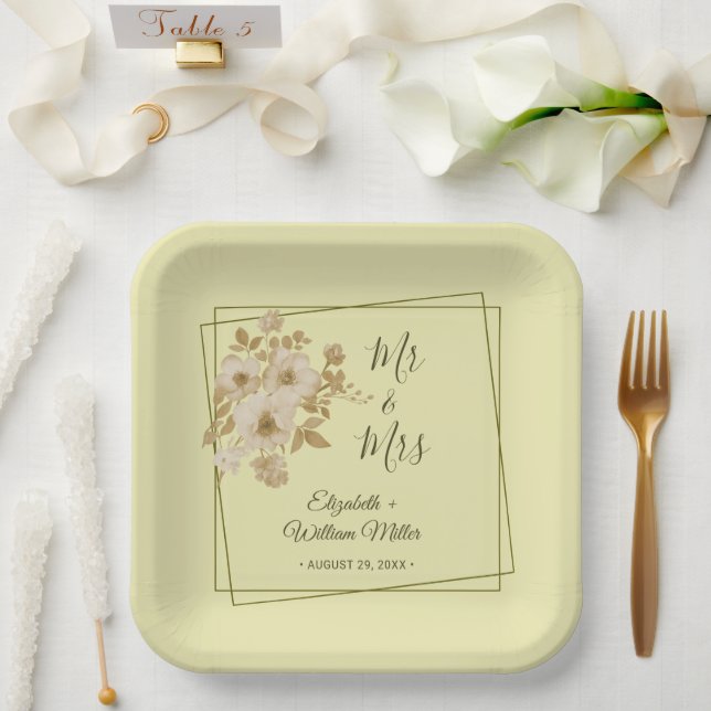 Assiettes En Carton Rose Frame – Celestial Yellow Wedding (Mariage)