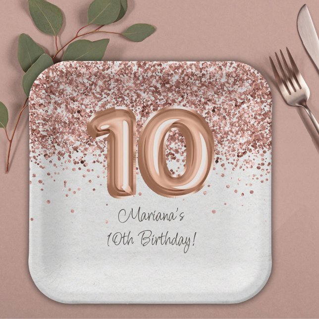 Assiettes En Carton Rose Gold 10e fête d'anniversaire (Créateur téléchargé)