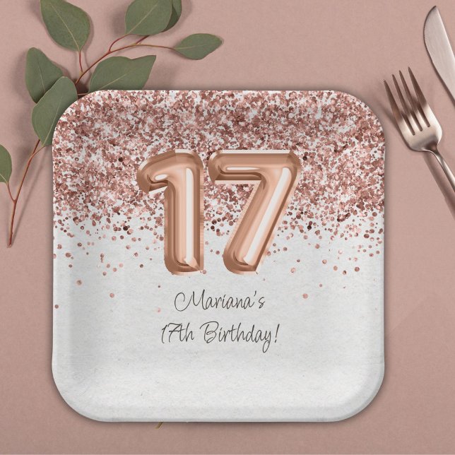 Assiettes En Carton Rose Gold 17e fête d'anniversaire (Créateur téléchargé)