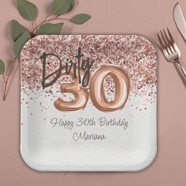 Assiettes En Carton Rose Gold 30e fête d'anniversaire (Créateur téléchargé)